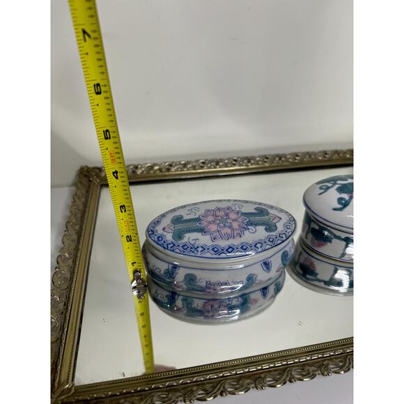 Set of Two Vintage Oval Chinese Oriental Porcelain Trinket Box/jewelry Box Kitsc - Picture 8 of 10